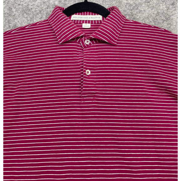 Holderness Bourne Mens Egan Polo Shirt Golf Performance Stripe Pima Red White L - Picture 3 of 13